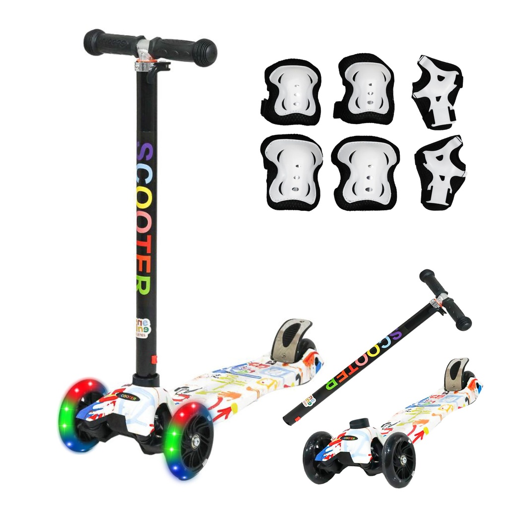 SCOOTER DESMONTABLE GRAFITI BLANCO EQUIPO DE SEGURIDAD