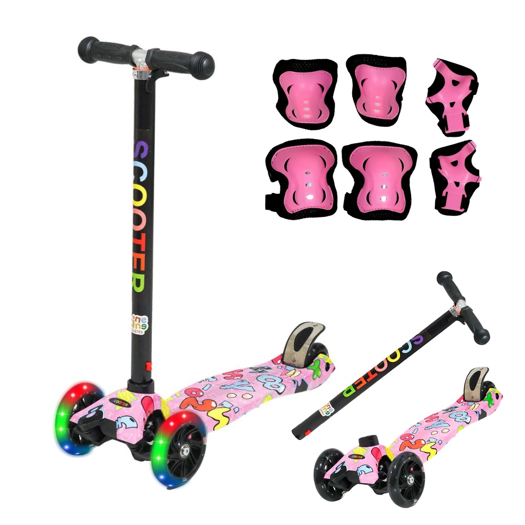[KN-717B-PINK] SCOOTER DESMONTABLE GRAFITI ROSA EQUIPO DE SEGURIDAD