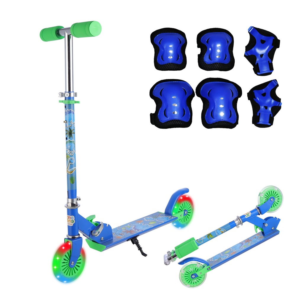 [KN-7208-BLUE-DINO] PATIN DEL DIABLO CON LUZ LED AZUL DINOSAURIOS EQUIPO DE SEGURIDAD