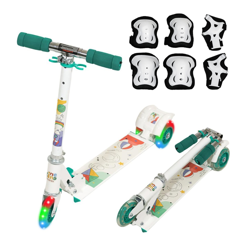 [KN-7303-WHITE] PATIN DEL DIABLO INFANTIL 3 RUEDAS LUZ EQUIPO SEGURIDAD BLANCO